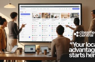 Smiling team of professionals with “Unlock Local Success” headline and classifieds platform logos